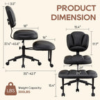IPKIG Ergonomic Cross Legged Office Chair with Wheels, 360° Swivel Criss Cross Chair with Adjustable Footrest and Backrest for ADHD, Meditation, Yoga, PU Leather, Black