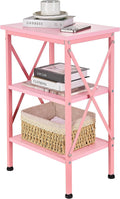 VECELO End Table, 24" Tall Living Room Side Tables, X-Design Reinforced Bedside Table, Nightstands with 3-Tier Storage Shelves for Small Spaces, Office, Bathroom, Bedroom, Pink, 1 Pack