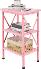 VECELO End Table, 24" Tall Living Room Side Tables, X-Design Reinforced Bedside Table, Nightstands with 3-Tier Storage Shelves for Small Spaces, Office, Bathroom, Bedroom, Pink, 1 Pack