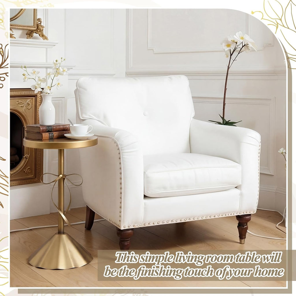 DoubleFill Gold Metal Martini Drink Table 13.25''x21'' Bow Pedestal Side Table Round Martini End Desk Small Cocktail Drink Stand for Small Spaces Nightstand Bedroom Couch Chair Vintage Decor