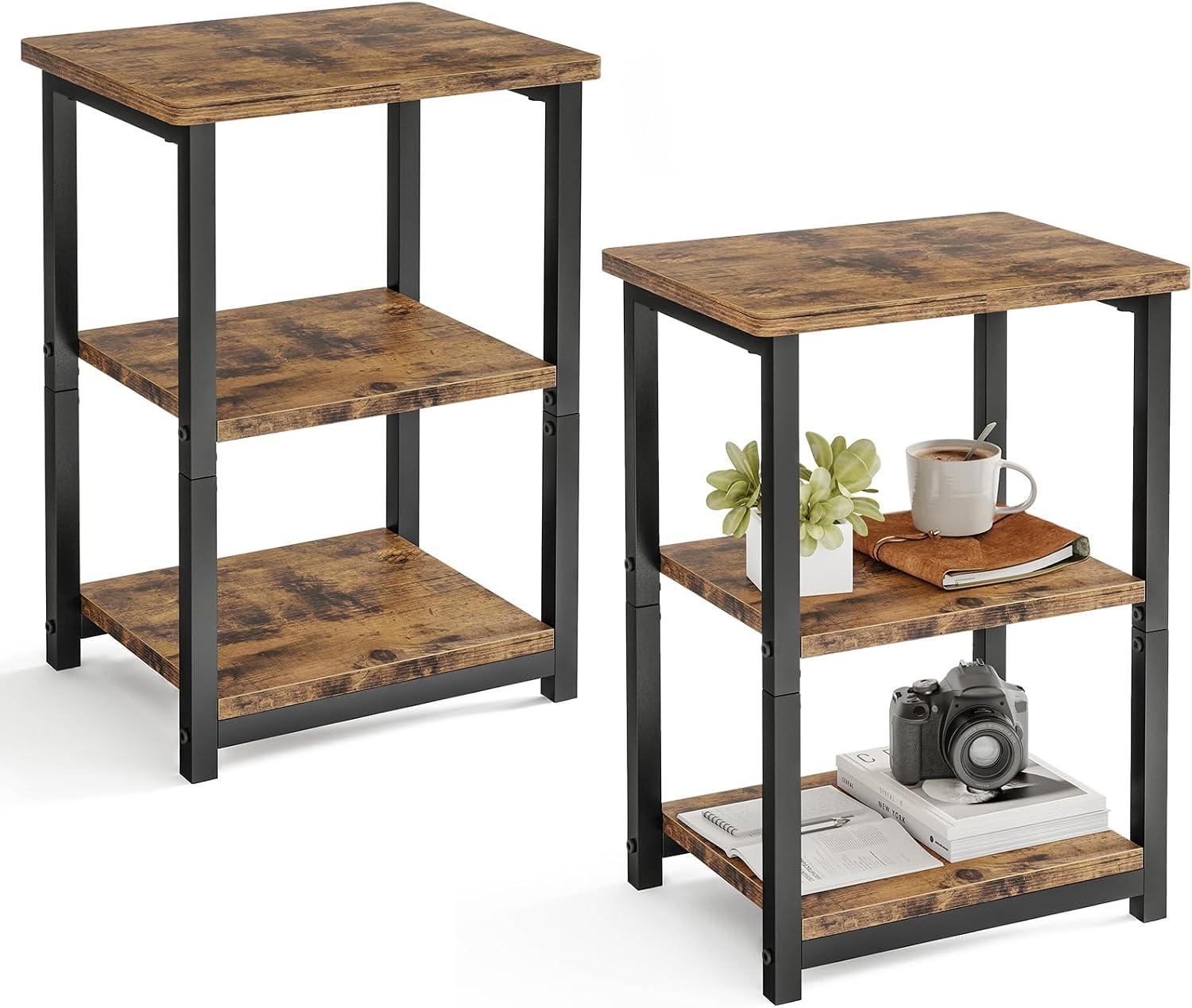TOMNK 2PCS Side Table 3-Tier Small End Table，Brown