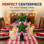 Patriotic Star Topiary Tree, Artificial Boxwood, 4th of July Memorial Day Indoor Outdoor Centerpiece Decor (Large)