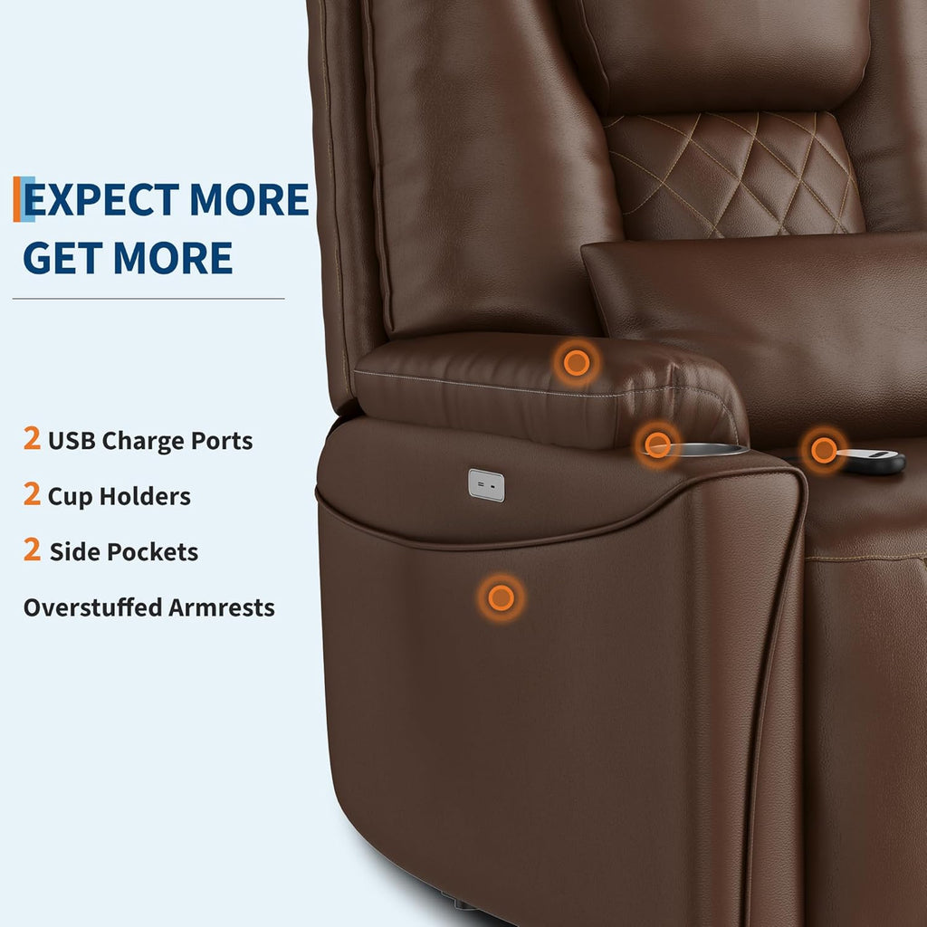 Garvee Power Lift Recliner Chair Sofa, PU Leather Reclining with Charging Ports, Cup Holders, Electric Stand Assist for Elderly, Home Theater Seating with Remote for Living Room, Brown