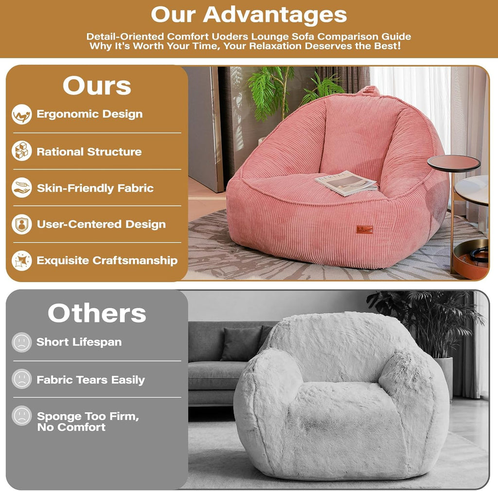 Bean Bag Chair, Cozy Fluffy Beanbag Chairs with Filler for Teens and Kids, Floor Lazy Sofa for Living Room Gaming & Reading (S-Rose)