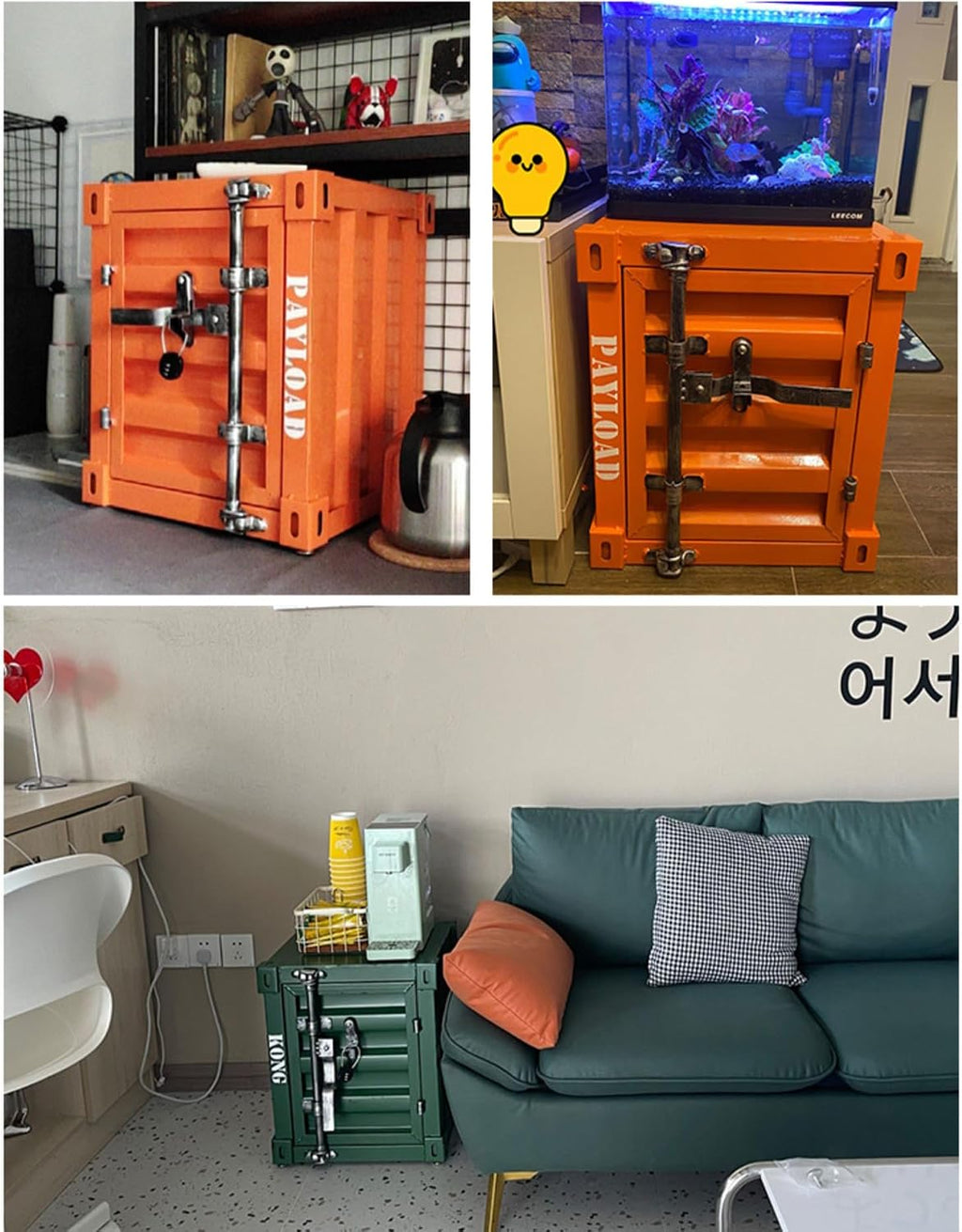 Industrial Side Table with Storage, Metal Iron End Table Nightstand, Small Storage Cabinet for Bedroom, Living Room (Green)