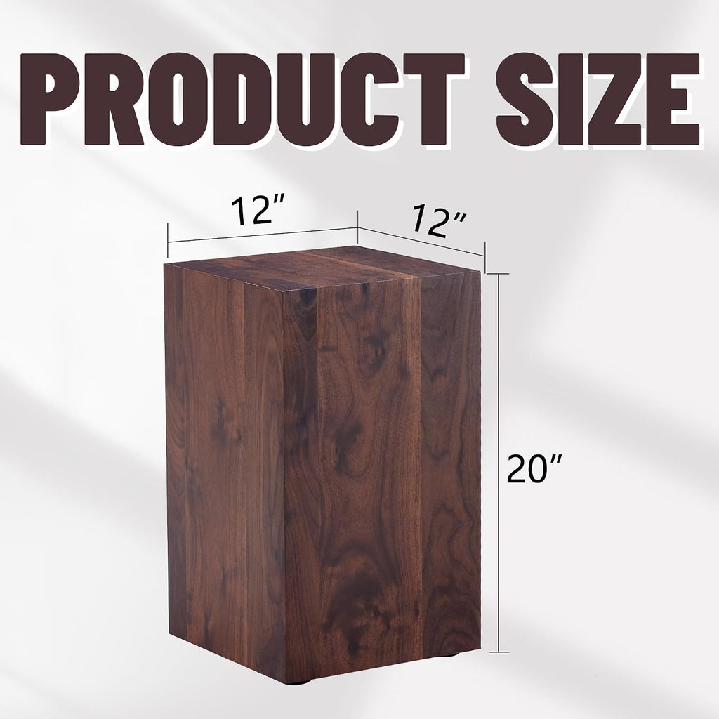 Modern Walnut Wooden End Table for Living Room, MDF Construction Square Sofa Side Table Small Nightstand for Home Apartment, 12 x 12 x 20 Inch, Easy to Clean, Non-Slip Feet Pad