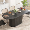WILLIAMSPACE 70.86" Oval Extendable Dining Table with Striped Legs for 6 to 8, Modern Wooden Kitchen Table with Extension Leaves, Mid Century Dining Room Table, Easy Assemble (55.11"-70.86", Black)