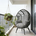 Egg Chair Wicker Design, Indoor Outdoor Use with Removable Washable Cover, 400lbs Weight Capacity, Comfortable Balcony Chairs(Black+Gray)