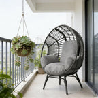 Egg Chair Wicker Design, Indoor Outdoor Use with Removable Washable Cover, 400lbs Weight Capacity, Comfortable Balcony Chairs(Black+Gray)