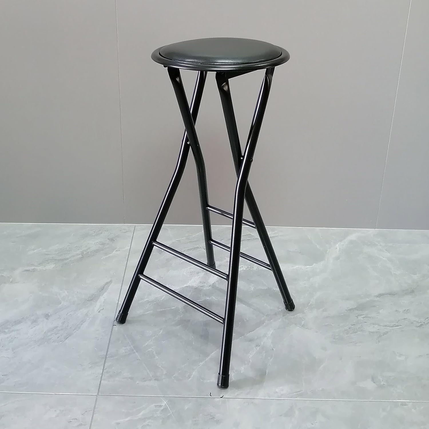 Folding Bar Stool, 24 /28 Inch Heavy-Duty Padded Portable Tall Chair Stool, Backless Counter Height Bar Stool with 225lb Capacity for Kitchen, Recreation Room, or Game Room ( Color : Black , Size : 70