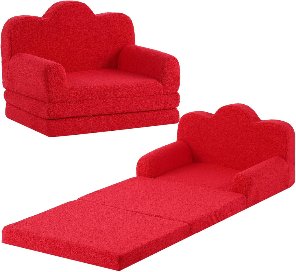 Tiita Kids Sofa, 2-in-1 Soft Toddler Couch Fold Out, Cloud-Like Comfy Couch Toddler Reading Chair with Carrying Handle Washable Cover, Kids Furniture for Boys and Girls