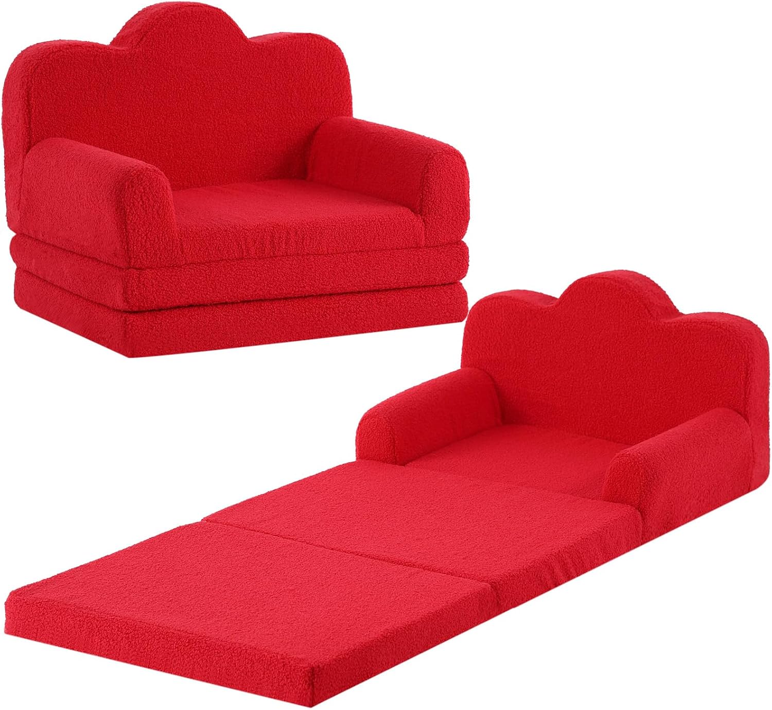 Tiita Kids Sofa, 2-in-1 Soft Toddler Couch Fold Out, Cloud-Like Comfy Couch Toddler Reading Chair with Carrying Handle Washable Cover, Kids Furniture for Boys and Girls