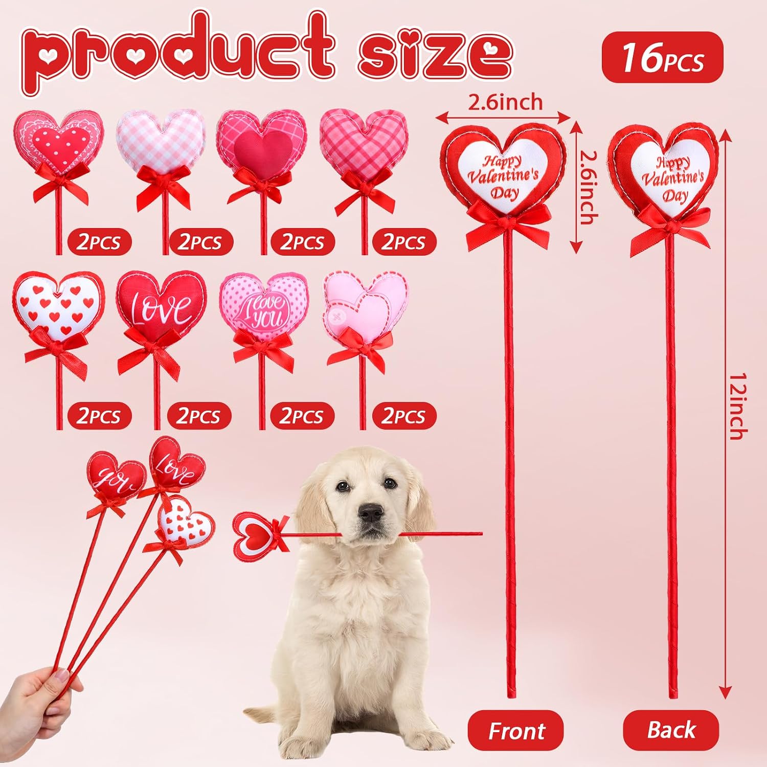 16 Pcs Valentines Day Tree Decor Heart Floral Picks 12" 3D Wooden Valentines Foam Heart Stems Plush Sticks Galentines Decorations for Flower Arrangement Wedding Table Centerpiece Vase Filler Home