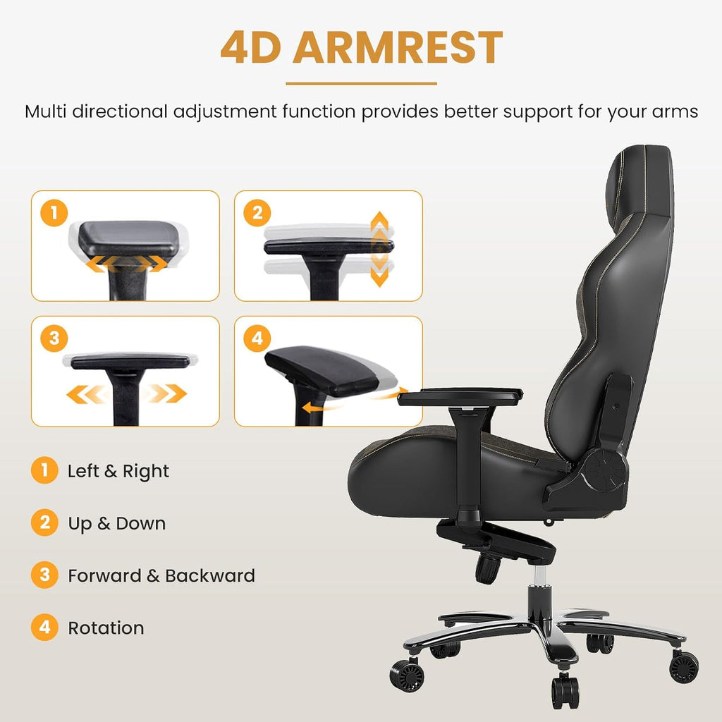 Fantasylab Big and Tall Gaming Chair 440LBS Heavy Duty High-Back Computer Chair with Memory Foam Lumbar Support, 4D Adjustable Armrests, Metal Base, Swivel & Recline for PC Gaming and Office