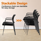 CLATINA No Wheels Conference Room Chairs Set of 8, Stackable Office Guest Reception Chair with Armrests, Mesh Back Waiting Room Chairs for Office, School, Lobby, Church, Black