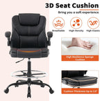 Drafting Chair Tall Office Chair for Standing Desk, 500lbs Heavy Duty Executive Chair with Flip-up Arms, 3D Contoured Leather Desk Chair with Adjustable Foot Ring & Height for Counter Height Desk