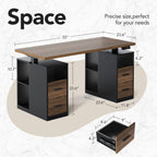 HUANUO 55" Standing Desk with Drawers, Executive Electric Height Adjustable Stand Up Desk with Storage, Black Walnut