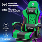 HOFFREE RGB Gaming Chair with Speakers Music Rhythm LED Lights Massage Computer Chair Video Game Chairs for Adults High Back Gamer Chair with Footrest & Lumbar Support Green