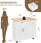 SUNLEI Kitchen Island with Storage Cabinet & Foldable Drop Leaf, Buffet Sideboard Cabinet, Cart Handle for Towel Rack, Drop Leaf, Portable Islands for Kitchen (Stylish White, 39.7-INCH)