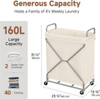 StorageWorks 2-Section Laundry Basket with Wheels, 160L Laundry Hamper with Removable Bag and Handles, Laundry Sorter Cart for Storage and Organizer, Beige