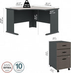 Bush Business Furniture Series A 48W Corner Desk with Mobile File Cabinet in Slate and White Spectrum
