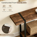 Narrow Console Table, 1.8" Thick Solid Wood Entryway Table for Small Spaces, Heavy Duty 2-Tier Sofa Table, Industrial Metal Frame Hallway, Accent Table for Entrance, Living Room