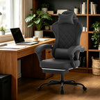 Gaming Chair with Footrest, Ergonomic Leather Computer Chair with Lumbar Support, Height Adjustable High Back Swivel Office Chair for Adults, Gamer Chair for Gaming, Working,Black