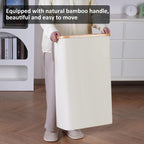 Slim Laundry Hamper,Narrow laundry Hamper with Lid,60L Hamper for Laundry,Dirty Cloth Hamper with Bamboo Handle for Towels, Clothes Organizing,Beige