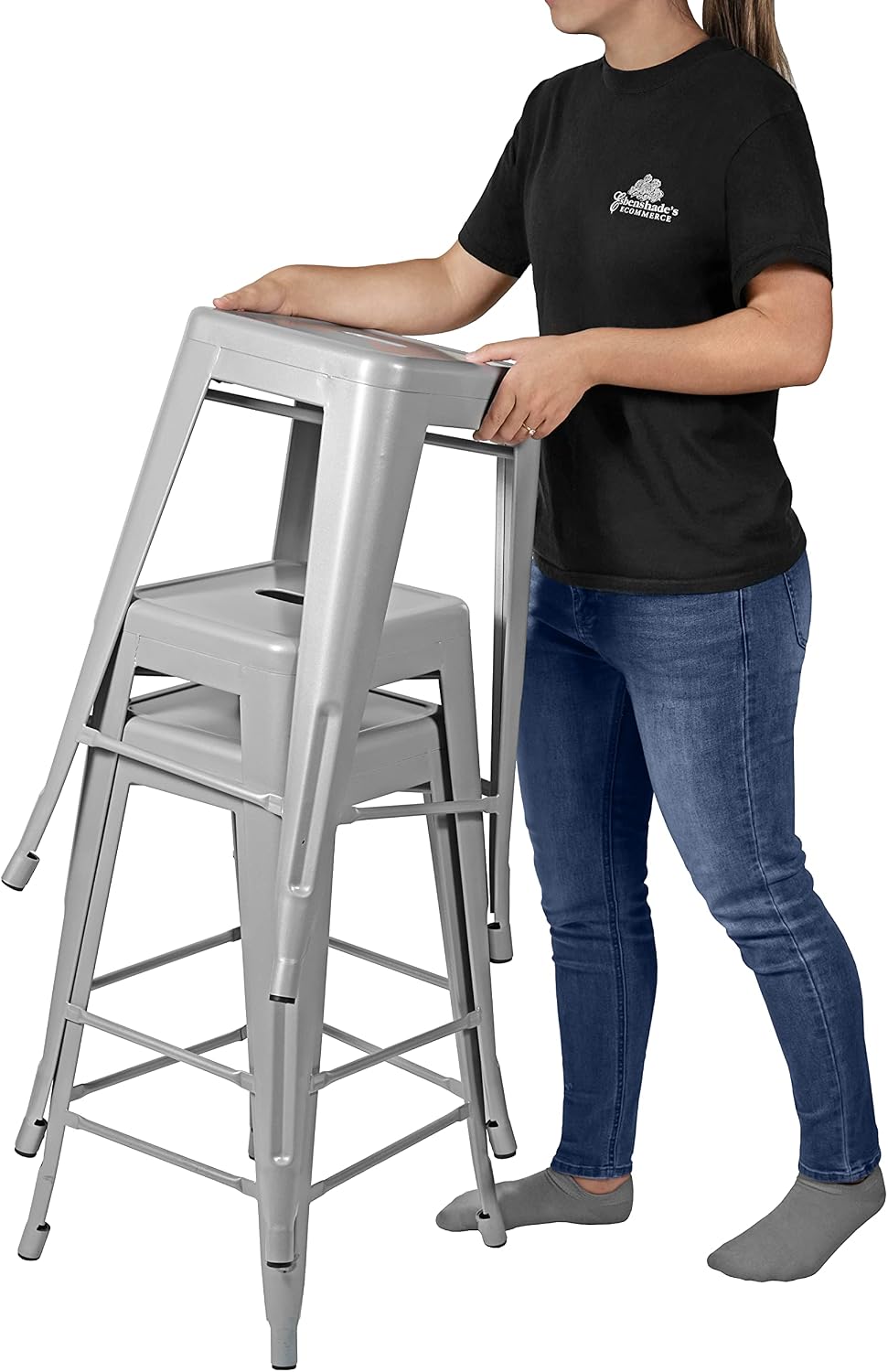 Sunjoy Group (#S-DNC1267PST) Stackable Metal Barstool, Silver, 26", Pack of 2