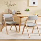 2-Pack Folding Chairs with Cushion Linen Padded Foldable Chairs Raw Wood Folding Dining Chairs for Dining Rooms Kitchen Parties Offices Indoor Outdoor Light Grey