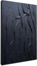 zoinart Hand Painted Large Thick Texture Black Minimalist Oil Paintings Contemporary Art Oil on Canvas Vertical Wall Art Home Office Corridor Wall Art