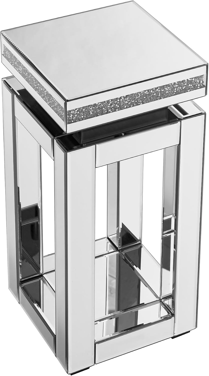 Modern Square Mirrored End Table, Easy Assembly Bedside Table with Crystal Inlay, Silver Square Sofa Side Table for Living Room, Elegant Mirror Finish 2-Tiers End Side Table,11.8" D x 11.8" W x 26" H