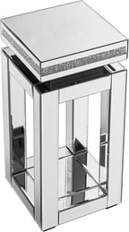 Silver Mirrored Side Table with Crystal Inlay for Small Spaces, Luxury Modern Small Mirrored Bedside Table Nightstand End Table for Living Room Bedroom Home Office (C)