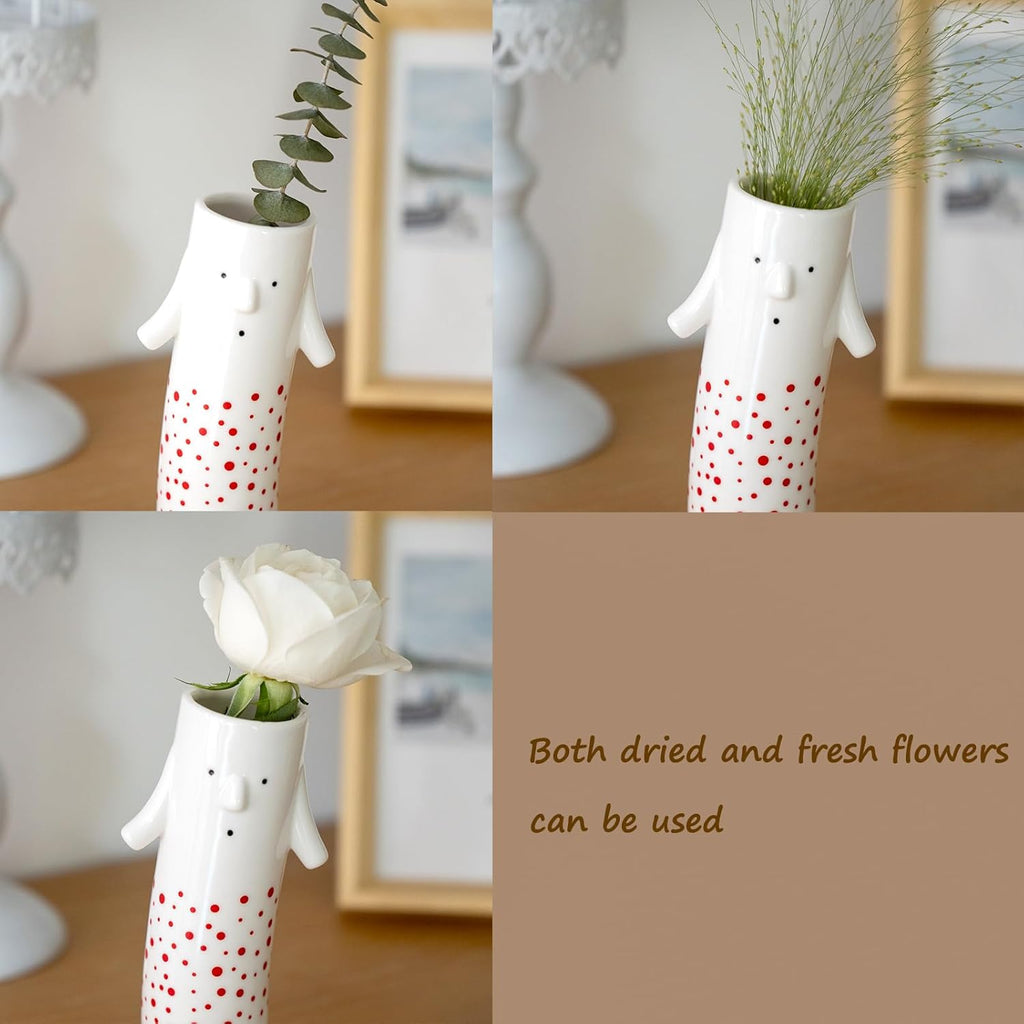 MOUGIGI Family Face Vases Set of 3 - Cute Handmade Ceramic Bud Vases for Pretty Flowers - Unique Modern Decor - Aesthetic Small Flower Holders for Home Elegance