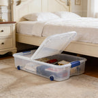 66 Quart Wheeled Latch Box, Wheeled Underbed Storage Bins with Lids, Clear Plastic Organization Containers, Storage Box for Bedroom, Closet, Garage and Everyday Home Storage