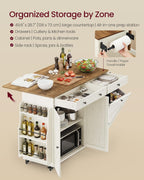 VASAGLE Mobile Kitchen Island with Trash Can Storage, Drop Leaf, Portable Island with Spice Rack, Mobile Cart with Storage Cabinet, for Dining Room, Rustic White and Honey Brown UKKI014WJ01S