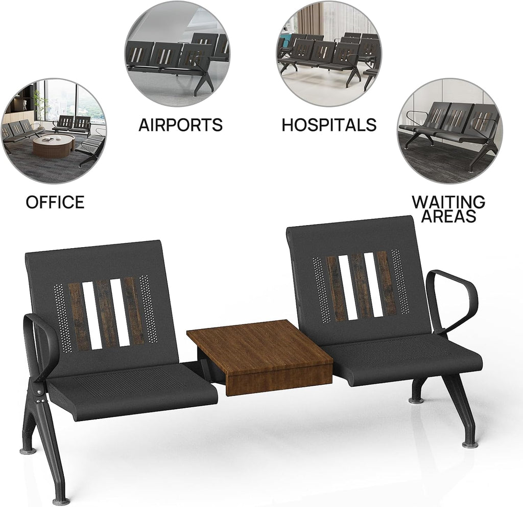 wonline Waiting Room Chairs 2 Seat w/Table, Waiting Room Chairs with Arm, Office Furniture Lobby Conference Reception Bench Office Guest Seating for Clinic Airport Hospital Barber Salon Bank