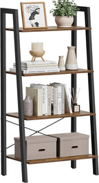 VASAGLE BARNET Collection - Ladder Shelf, Bookshelf, Storage Rack, Modern Bookcase for Living Room Home Office Kitchen, Steel Frame, 4-Tier, 22-Inch Wide, Rustic Brown and Ink Black ULLS44X