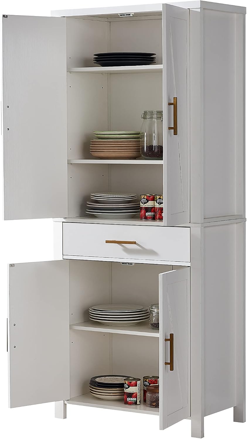 Kings Brand Furniture - 72" Freestanding Kitchen Pantry Storage Cabinet Cupboard with Doors Adjustable Shelves & Drawer, White