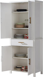 Kings Brand Furniture - 72" Freestanding Kitchen Pantry Storage Cabinet Cupboard with Doors Adjustable Shelves & Drawer, White