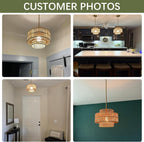 12.4” Boho Rattan Chandelier Light Fixture, 1-Light Hand Woven Pendant Light Fixture Farmhouse Rustic Hanging Lamp for Kitchen Island Bedroom, Dining Room, Living Room, Entryway, Foyer