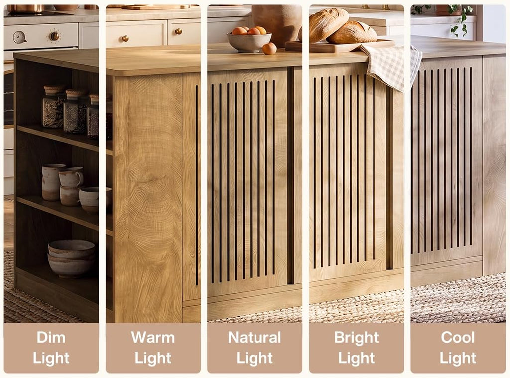 Tribesigns 71" Kitchen Island with Storage and Seating, Wooden Stationary Kitchen Bar, Large Island Table with Slatted Doors Cabinet & 6 Open Shelves, Farmhouse Style for Apartment & Home