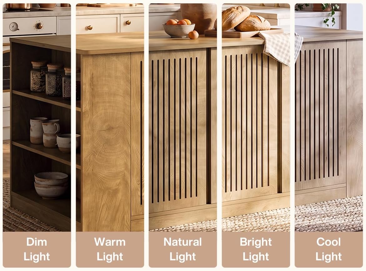 Tribesigns 71" Kitchen Island with Storage and Seating, Wooden Stationary Kitchen Bar, Large Island Table with Slatted Doors Cabinet & 6 Open Shelves, Farmhouse Style for Apartment & Home