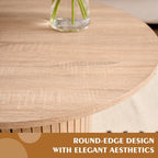 Round Nesting Coffee Table Set of 2, Modern Fluted Wood Side Tables for Small Spaces, Living Room, Bedroom, Balcony, or Office(Natural)