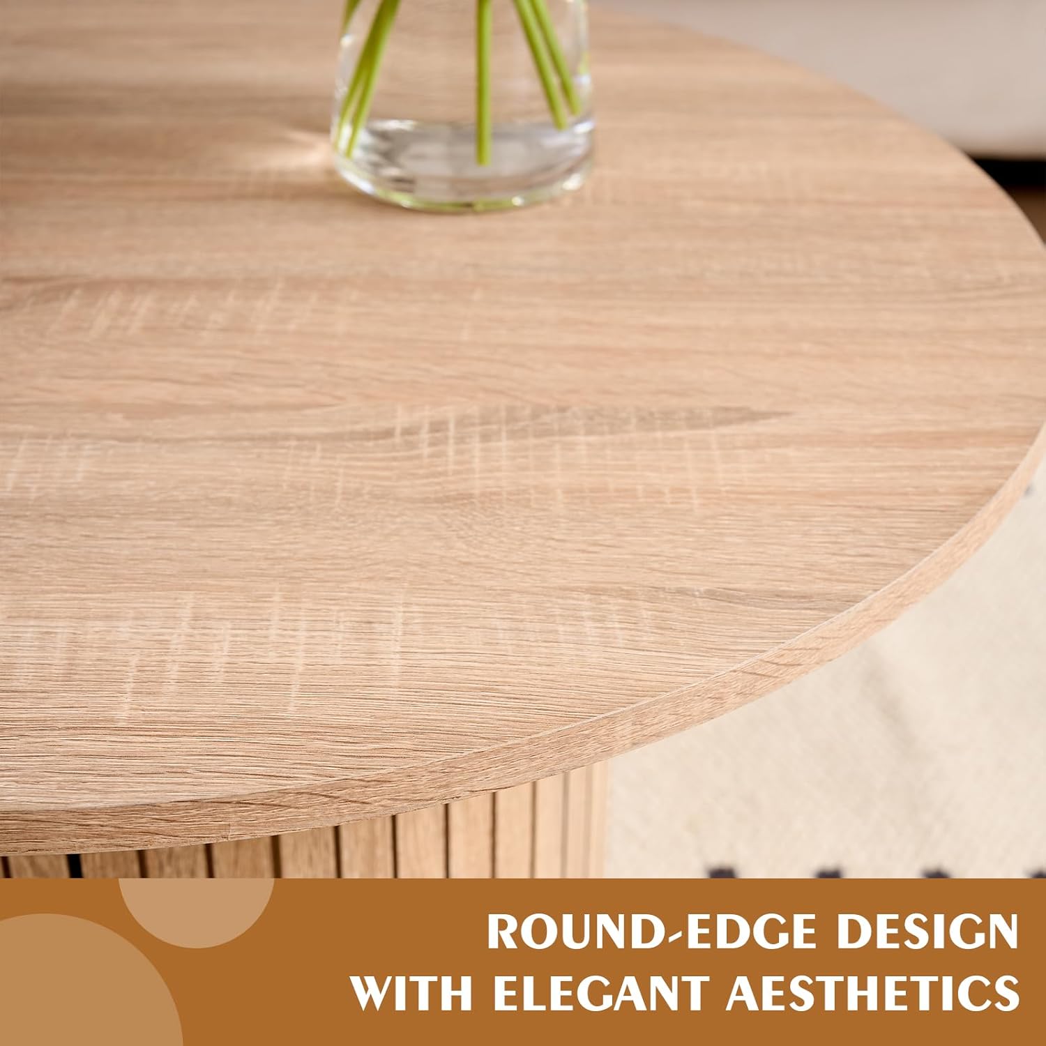 Round Nesting Coffee Table Set of 2, Modern Fluted Wood Side Tables for Small Spaces, Living Room, Bedroom, Balcony, or Office(Natural)