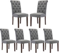 COLAMY Tufted Dining Chairs Set of 6, Parsons Dining Room Chairs Upholstered Fabric Diner Chair Stylish Kitchen Chairs with Solid Wood Legs and Padded Seat - Grey