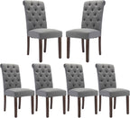 COLAMY Tufted Dining Chairs Set of 6, Parsons Dining Room Chairs Upholstered Fabric Diner Chair Stylish Kitchen Chairs with Solid Wood Legs and Padded Seat - Grey