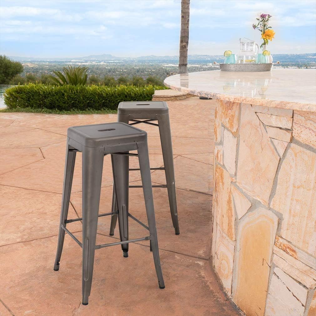 FDW Counter Height Bar Stools Set of 4 Bar Stools 30 Inches Metal Stool Patio Stool Stackable Barstools Kitchen Counter Stool Indoor/Outdoor Stool Metal Bar Stools Moden Dining Chairs, Bronze