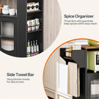 HOOBRO Kitchen Island with Power Outlet, Rolling Kitchen Island with Glass Doors and Open Storage Shelf, Island Table with Spice Rack, Towel Rack for Kitchen, Rustic Brown and Black BF53UZD01