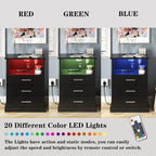 Halitaa Black LED Nightstand with Charging Station, Side Table with 3 Drawers and Light, End Table with Open Storage, Beside Cabinet for Bedroom (Black)